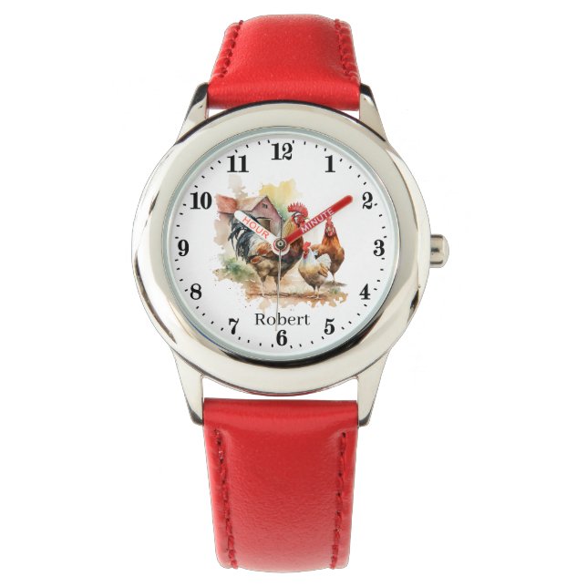 Reloj De Pulsera Niños de Guay unisex amantes de gallinas de gallo  (Anverso)