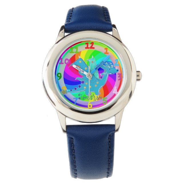 Reloj De Pulsera Niños del Dragón Azul Observar personalizado Nombr (Anverso)