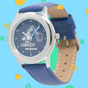 Reloj De Pulsera Niños Digger Boys Blue Custom Name