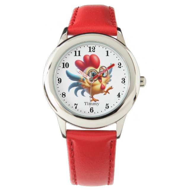 Reloj De Pulsera Niños divertidos unisex rooster añadir nombre (Anverso)