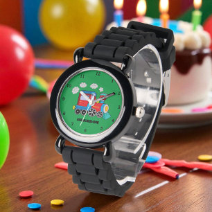 Reloj De Pulsera Niños Entrenan Niños Nombre Personalizado Negro