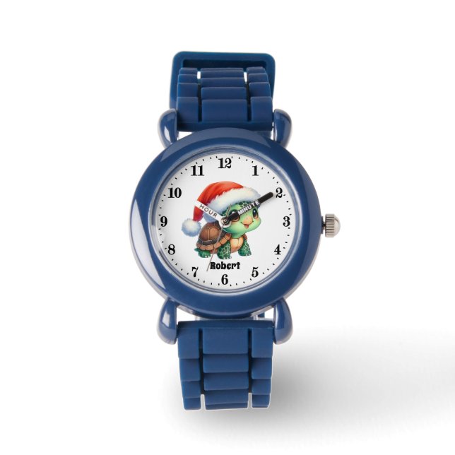 Reloj De Pulsera Niños festivos Navidades tortuga agregar nombre (Anverso)