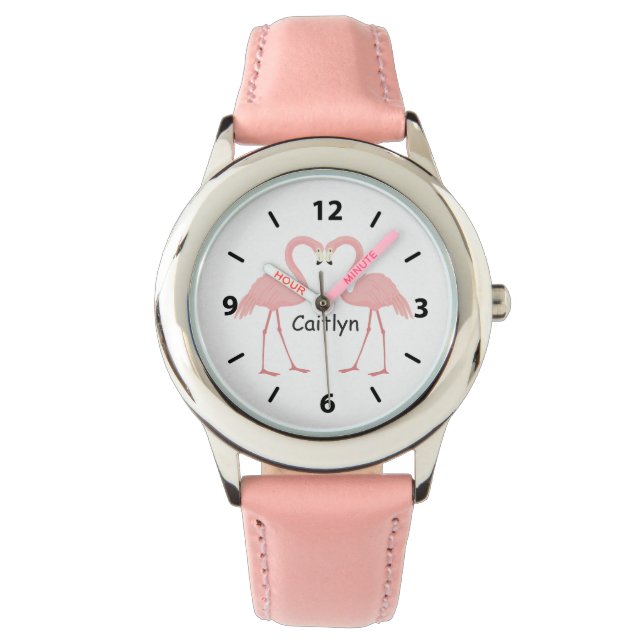 Reloj De Pulsera Niños Flamingo Doble Rosa (Anverso)