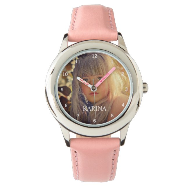 Reloj De Pulsera Niños fotográficos personalizados Chicas de nombre (Anverso)