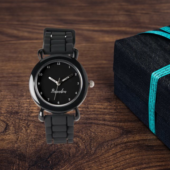 Reloj De Pulsera Niños Guay Modern Black Stylish Nombre Personaliza (Subido por el creador)