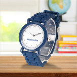 Reloj De Pulsera Niños Guay Modern Blue Stylish Nombre personalizad<br><div class="desc">Personalizado,  niños,  nombre,  cuero azul de acero para los chicos. Personalízalo con el nombre de su hijo.</div>