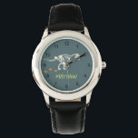 Reloj De Pulsera Niños Guay T-Rex Dinosaur Dig Kids<br><div class="desc">Este reloj moderno y fresco para niños incluye un esqueleto de dinosaurio t-Rex. El reloj se puede personalizar con el nombre de su hijo y tiene números legibles. El perfecto regalo temático prehistórico de dinosaurios para cualquier entusiasta del Dino.</div>