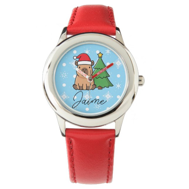Reloj De Pulsera Niños Lindos Navidad Capy Azul Rojo (Anverso)