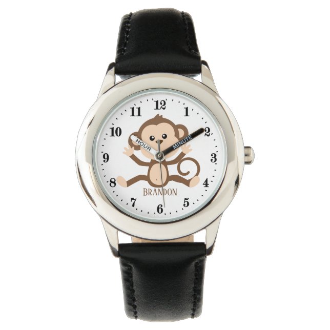 Reloj De Pulsera niños lindos pequeño mono añadir nombre (Anverso)