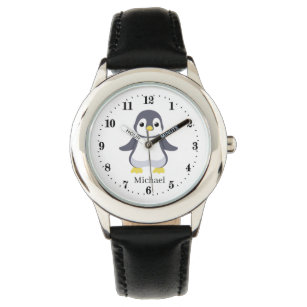 Reloj De Pulsera niños lindos unisex pingüino añadir nombre