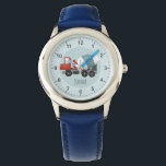 Reloj De Pulsera Niños Mezcladores de hormigón de construcción azul<br><div class="desc">Este reloj de niños,  bonito y moderno,  cuenta con una mezcladora de hormigón azul y rojo y un lugar para que añadas el nombre de tu hijo. Perfecto para cualquier pequeño que sueñe con ser un constructor. Con cifras claras,  esto es genial para el primer reloj de un niño.</div>