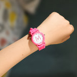 Reloj De Pulsera Niños Modern Cute Diversión Personalizado Nombre 3<br><div class="desc">Los niños monogramados adorables miran con su nombre personalizado así como una sombra inicial en rojo y rosa. Moderno,  minimalista,  simple y divertido,  este diseño basado en la tipografía hace un regalo fresco y personalizado.</div>