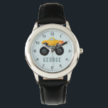 Reloj De Pulsera Niños Monstruos Azules Llamas Calientes Camiones N<br><div class="desc">Este diseño de relojes de chico genial presenta un camión de coches amarillos con ruedas negras y llamas calientes, números, y tiene lugar para que añadas el nombre de tus hijos en una tipografía simple. El regalo monstruo perfecto para cualquier entusiasta de los coches. Mira el resto de nuestra colección...</div>