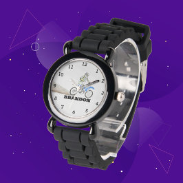 Reloj De Pulsera Niños Moto Customizada Negra Nombre Personalizado