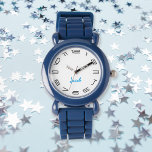 Reloj De Pulsera Niños Niños Monograma moderno Guay Blue Custom Nam<br><div class="desc">Personalizado, personalizado, niños niños divertidos, moderno y elegante correa de silicona azul, funda de plástico, reloj de pulsera. Simplemente escriba el nombre. Adelante, crea un maravilloso reloj personalizado para el niño pequeño en tu vida - hijo, hermano, sobrino, nieto, ahijado, hijastro. Hace un gran regalo personalizado para cumpleaños, graduación, navidades,...</div>