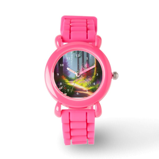 Reloj De Pulsera Niños observan con bosques A1 y flores en rosa (Anverso)