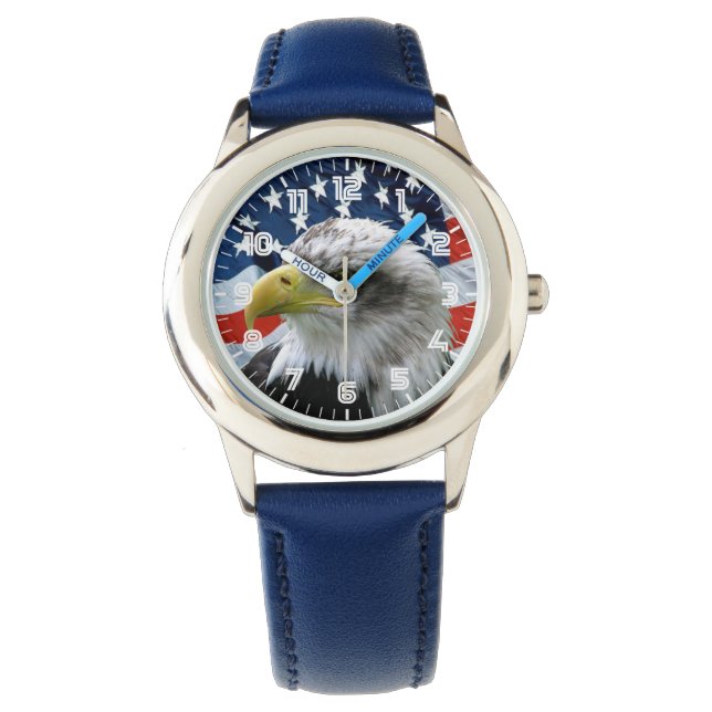 Reloj De Pulsera Niños Patrióticos Águila Calva Bandera Americana V (Anverso)