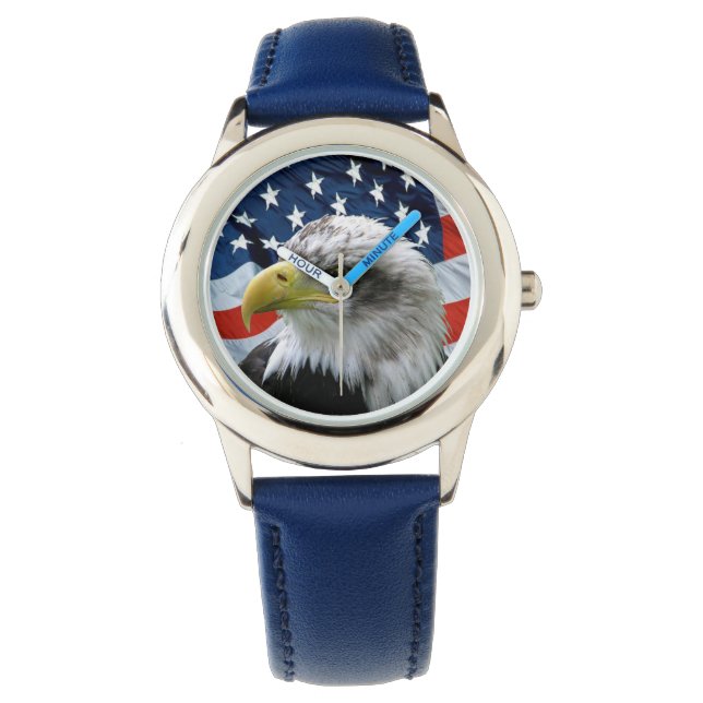 Reloj De Pulsera Niños Patrióticos Águila Calva Bandera Americana V (Anverso)