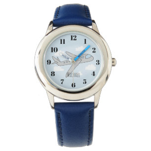 Reloj De Pulsera Niños Personalizado del avión azul y niños con nom