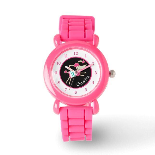 Reloj De Pulsera Niños personalizados de caniche rosado (Anverso)