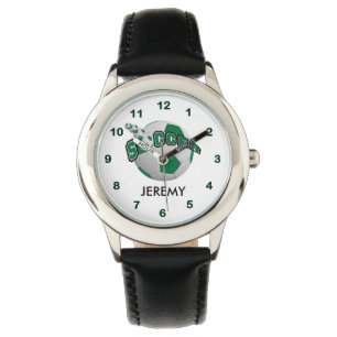Reloj De Pulsera Niños Personalizados Fútbol Verde Oscuro