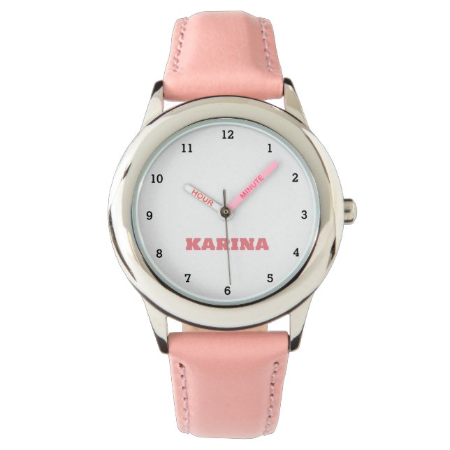 Reloj De Pulsera Niños personalizados Nombre Acero Chicas de Cuero  (Anverso)