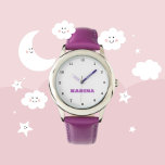 Reloj De Pulsera Niños personalizados Nombre Acero Chicas de Cuero<br><div class="desc">Personalizado,  niños,  nombre,  chicas de cuero púrpura de acero miran. Personalízalo con el nombre de su hijo.</div>