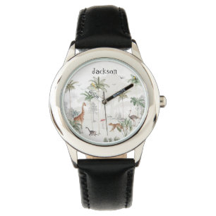 Reloj De Pulsera Niños personalizados Safari Jungle Animales Nombre