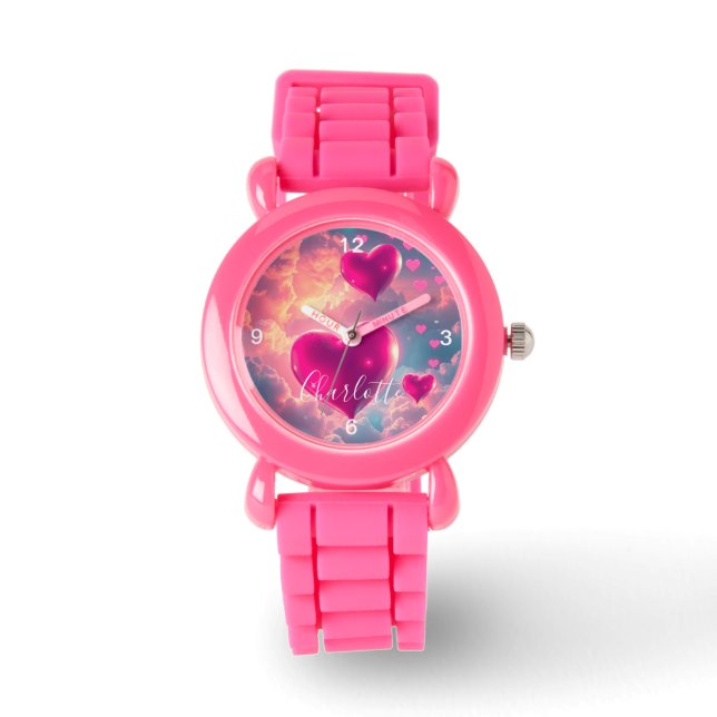 Reloj De Pulsera Niños personalizados Strap rosa con corazón rosado (Anverso)