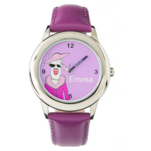 Reloj De Pulsera Niños Púrpura Strap Cute Lady Llama Watch
