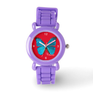 Reloj De Pulsera Niños Purpurina Strap Cute Blue Butterfly Watch