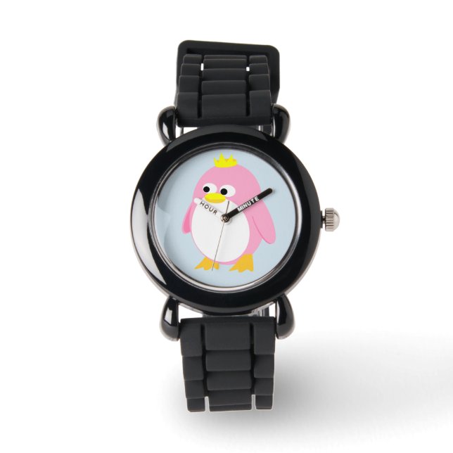 Reloj De Pulsera Niños Purpurinas grises Strap Princesa Penguin Wat (Anverso)