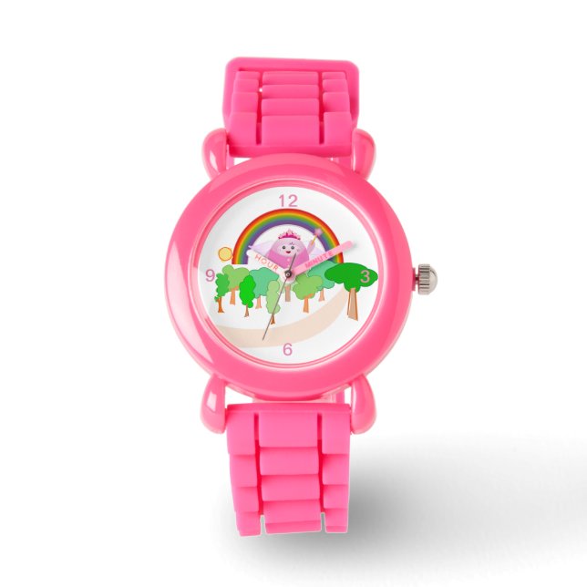 Reloj De Pulsera Niños Purpurinas rosados Strap Cute Fairy Rainbow  (Anverso)