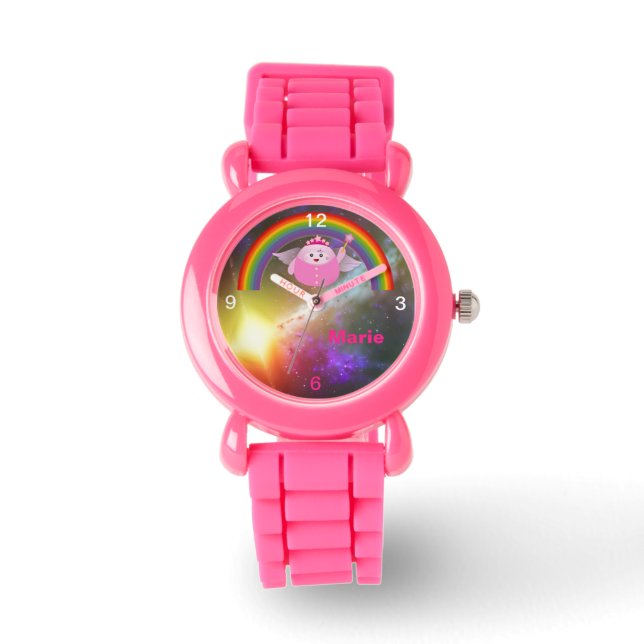 Reloj De Pulsera Niños Purpurinas rosados Strap Cute Fairy Rainbow  (Anverso)
