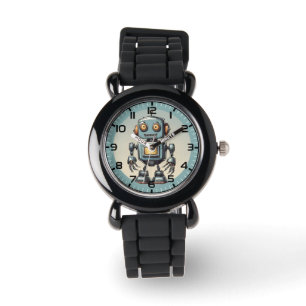 Reloj De Pulsera Niños Retro Robot Azul y Gris