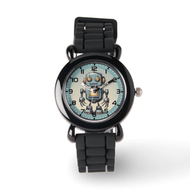 Reloj De Pulsera Niños Retro Robot Azul y Gris (Anverso)