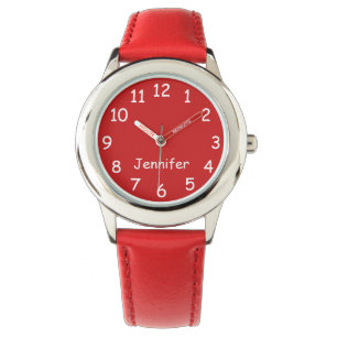 Reloj De Pulsera Niños rojos y blancos, nombre, cara roja y muñeca