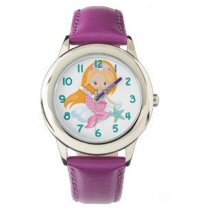 Reloj De Pulsera Niños sirenas Verde azulados rosados