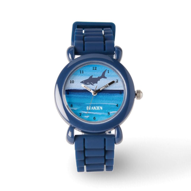 Reloj De Pulsera Niños Tiburones Océanos Pesca Cute niños azules mo (Anverso)