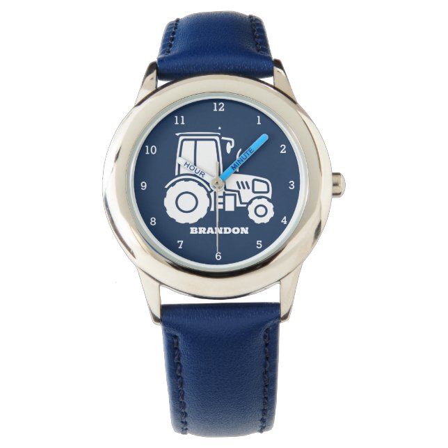 Reloj De Pulsera Niños Tractor Boys Blue Custom Name (Anverso)