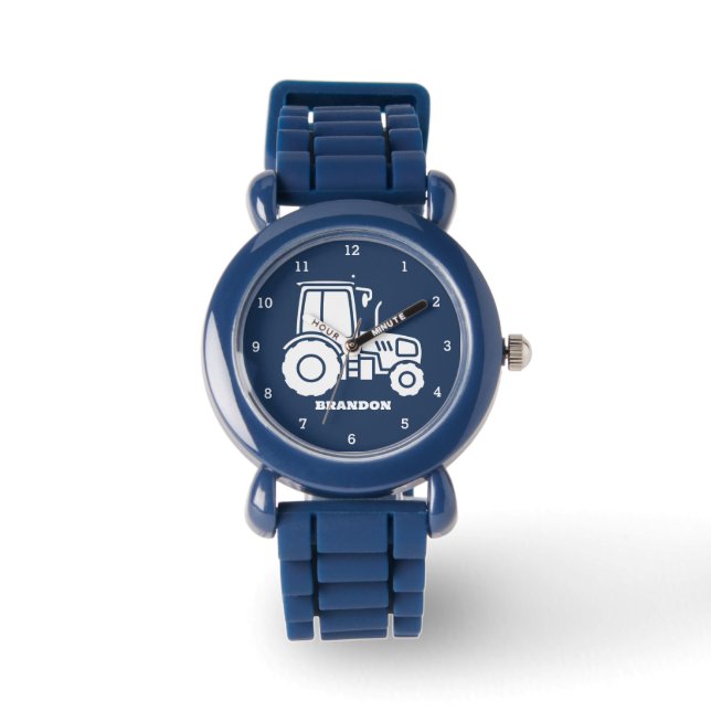Reloj De Pulsera Niños Tractor Boys Blue Custom Name (Anverso)