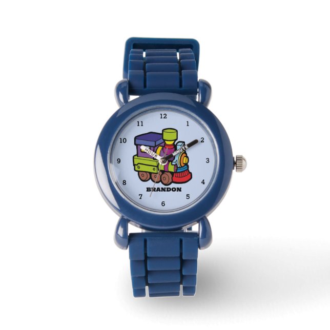 Reloj De Pulsera Niños Tren Niños Nombre personalizado azul (Anverso)
