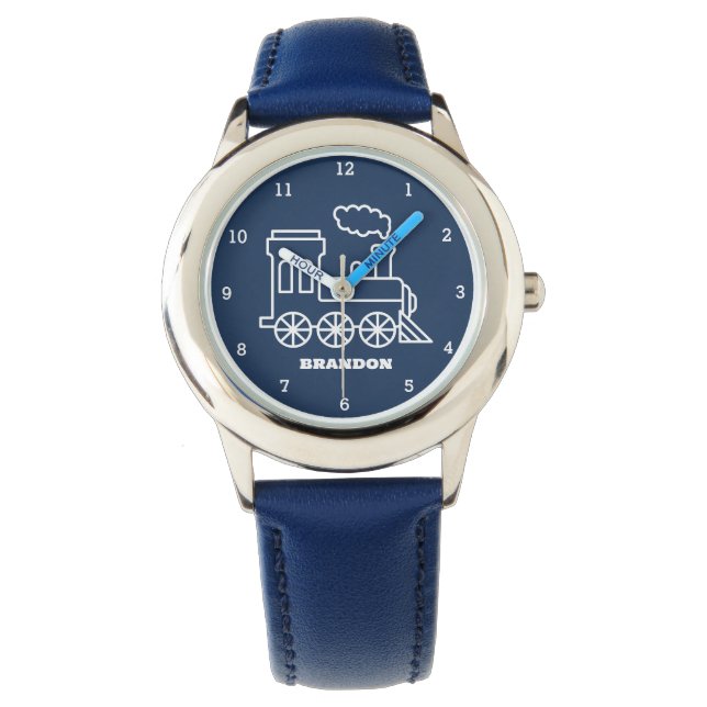 Reloj De Pulsera Niños Tren Niños Nombre personalizado azul (Anverso)