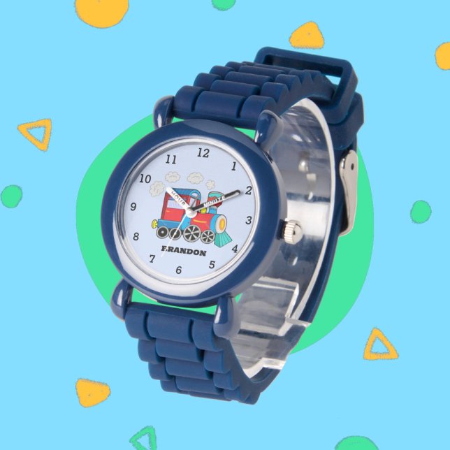 Reloj De Pulsera Niños Tren Niños Nombre personalizado azul (Subido por el creador)