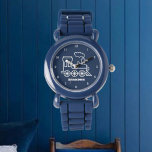 Reloj De Pulsera Niños Tren Niños Nombre personalizado azul<br><div class="desc">Azul,  tren,  transporte,  locomotora,  vehículo,  vigilancia para los niños. Personalizado,  niños,  nombre,  hombres de acero azul observan. Personalízalo con el nombre de su hijo.</div>