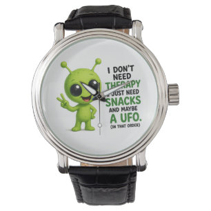 Reloj De Pulsera No Necesito Terapia Necesito Snacks Diseño Alien
