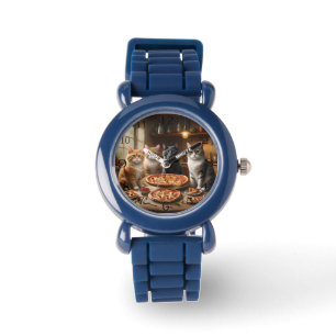 Reloj De Pulsera Noche Cat Pizza,