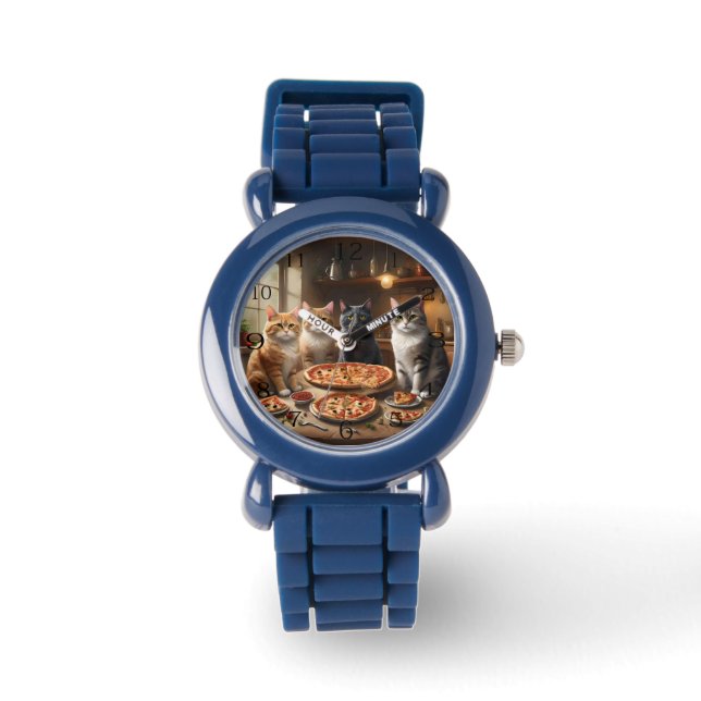 Reloj De Pulsera Noche Cat Pizza, (Anverso)