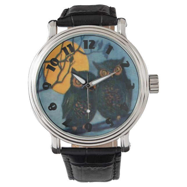 Reloj De Pulsera Noche de búho luna llena Halloween (Anverso)