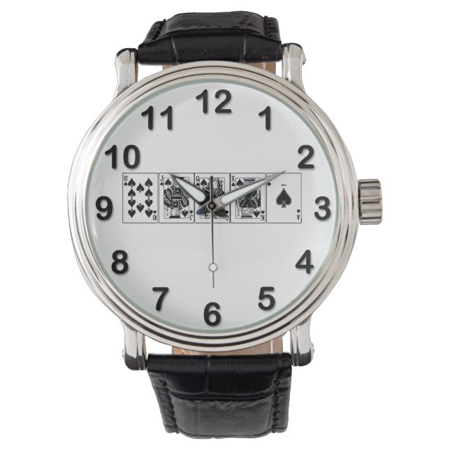 Reloj De Pulsera Noche de Casino Póquer Escalera Real de Color Pica (Anverso)